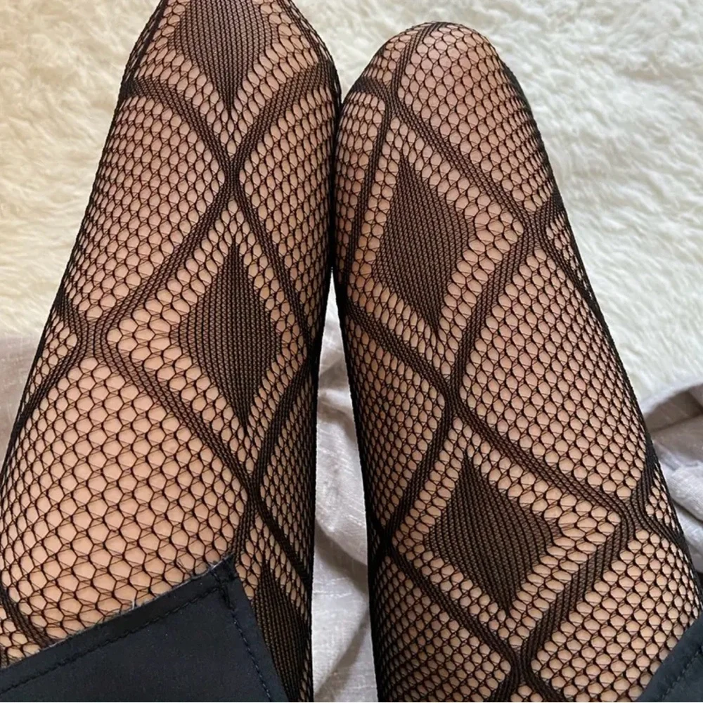 Argyle Jacquard Hollow Out Tights High Waist Comfy Pantyhose Black One Size‎